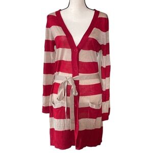 BCBGMAXAZRIA Striped Cardigan Duster‎ with Belt sweater women Large